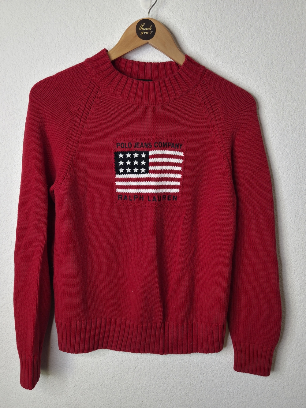 Polo Ralph Lauren Flag Cotton Crewneck Sweater Womens Size M Red